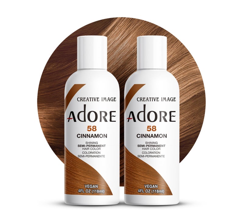 Adore Semi Permanent Hair Color (058 Cinnamon) | Vegan & Cruelty-Free Brown Hair Dye | No Ammonia, No Peroxide, No Alcohol | 4 Fl Oz Each (Pack of 2) - Image 1